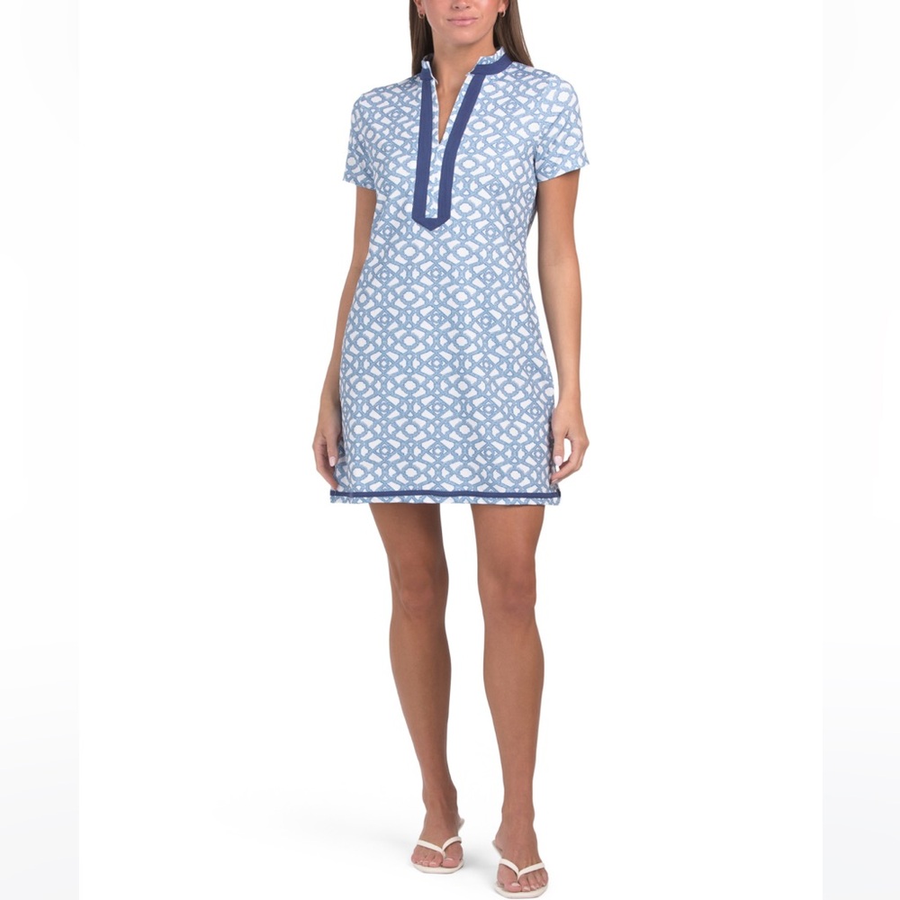 New Cabana life Short Sleeve Sport Dress Blue and White Patterned - Picture 5 of 7